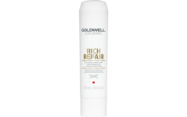 Goldwell Dual Senses Rich Repair Conditioner Restores severely damaged hair structures.