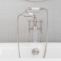 shower filter added to bathtub hose for softer skin, soften water